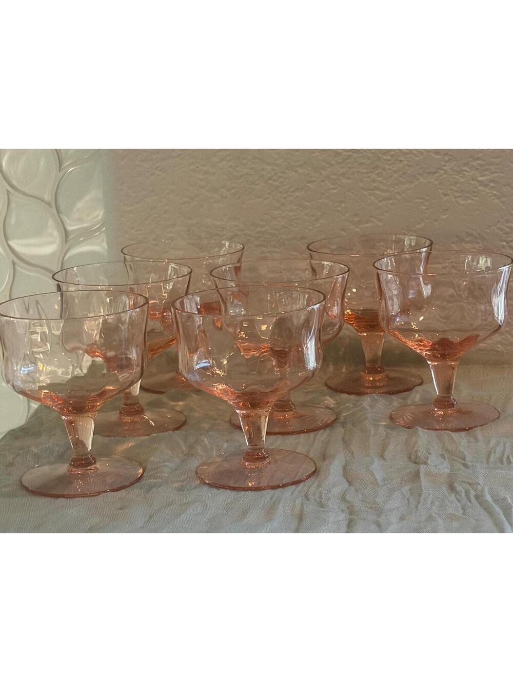 Heisey Gayoso Flamingo Pink 3.5” Tall Champagne Sherbet Glasses Of 7